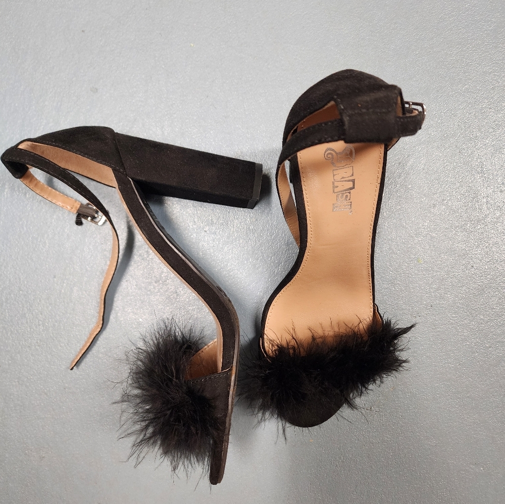Faux fur block heel